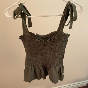 H&M Smocked Olive Green Tank Top